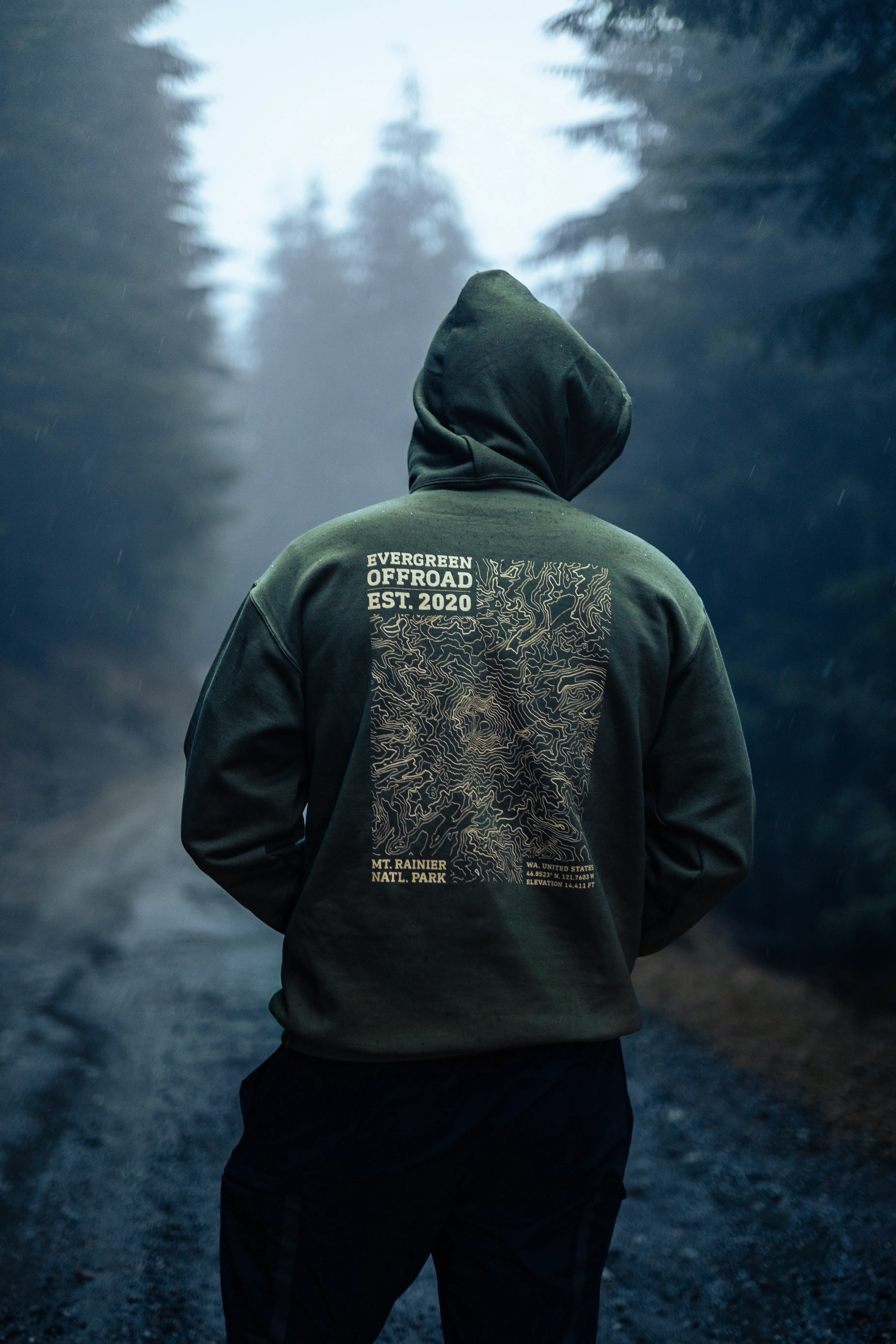 EVERGREEN OFFROAD | Mt. Rainier Topo Adventure Hoodie (Unisex)