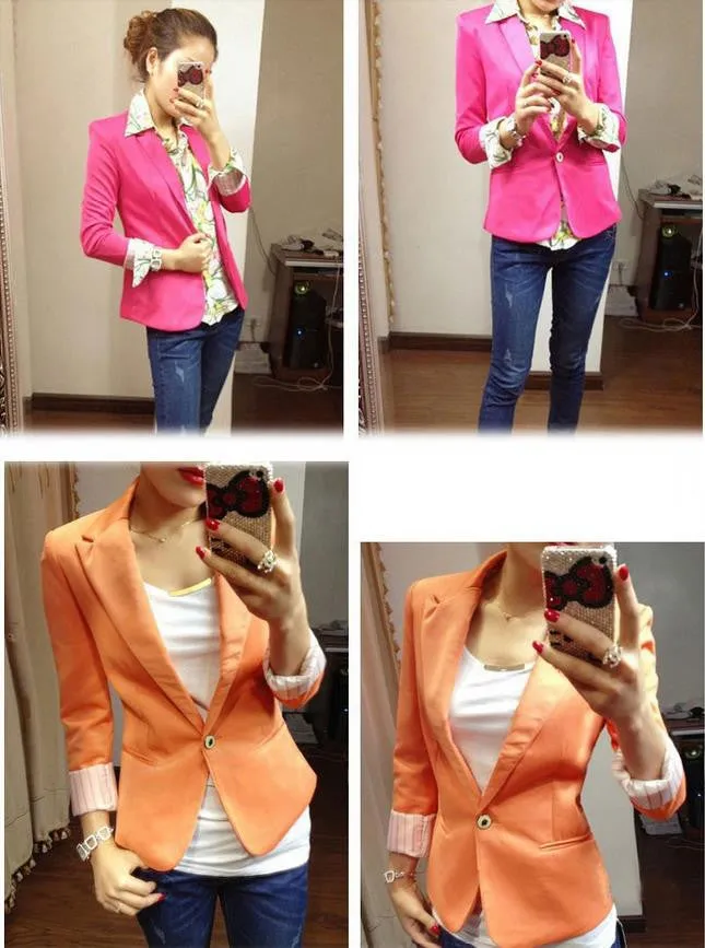 Fashion Jacket Women Suit Foldable Long Sleeves Lapel Coat Lined With Striped Single Button Vogue Jackets