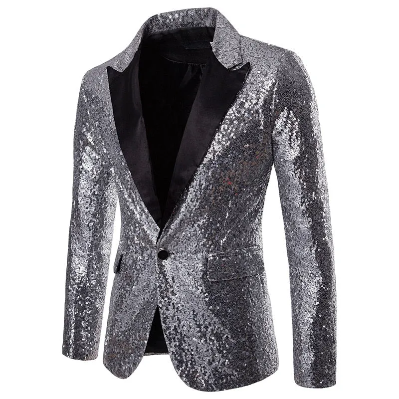 Formal Men Glitters Suit Jackets Sequins Party Button Dance Bling Coats Wedding Party Men Blazer Gentleman Formal Suit