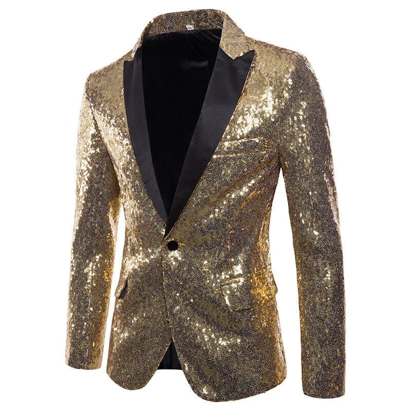 Formal Men Glitters Suit Jackets Sequins Party Button Dance Bling Coats Wedding Party Men Blazer Gentleman Formal Suit