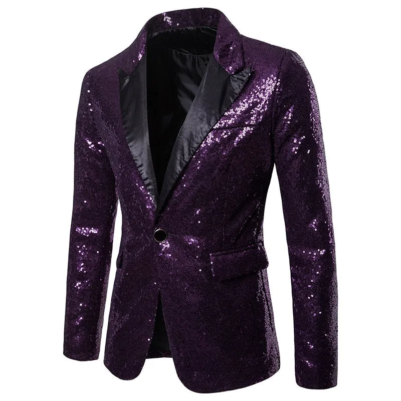 Formal Men Glitters Suit Jackets Sequins Party Button Dance Bling Coats Wedding Party Men Blazer Gentleman Formal Suit