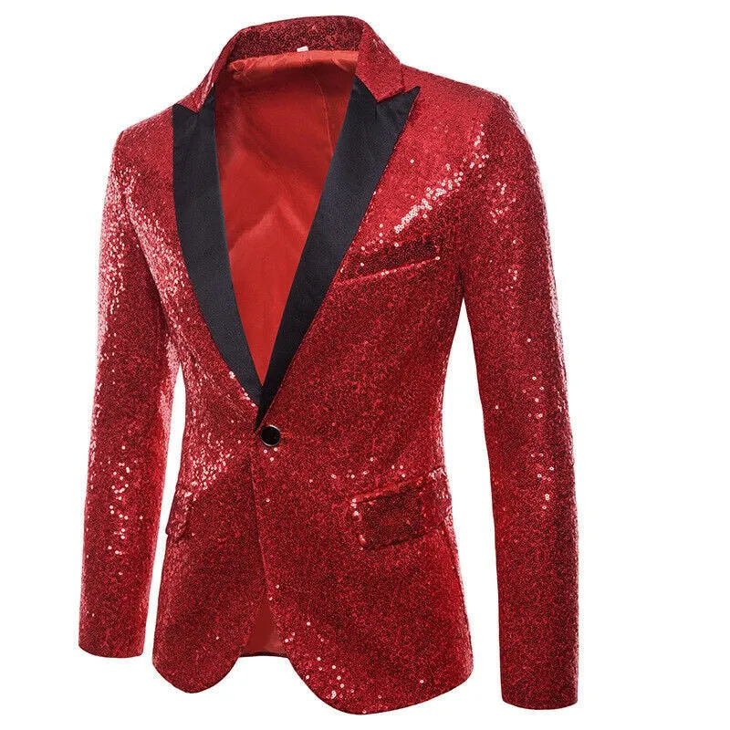 Formal Men Glitters Suit Jackets Sequins Party Button Dance Bling Coats Wedding Party Men Blazer Gentleman Formal Suit