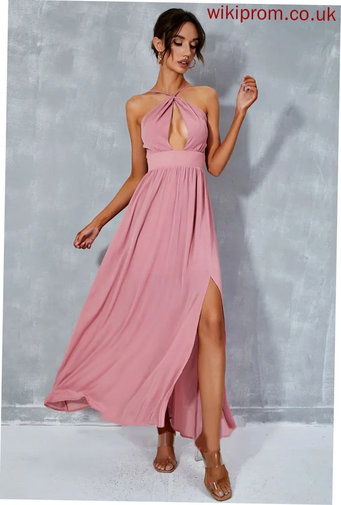 Front Split Savanah A-line Dresses Club Dresses Halter Chiffon Elegant Sleeveless Midi