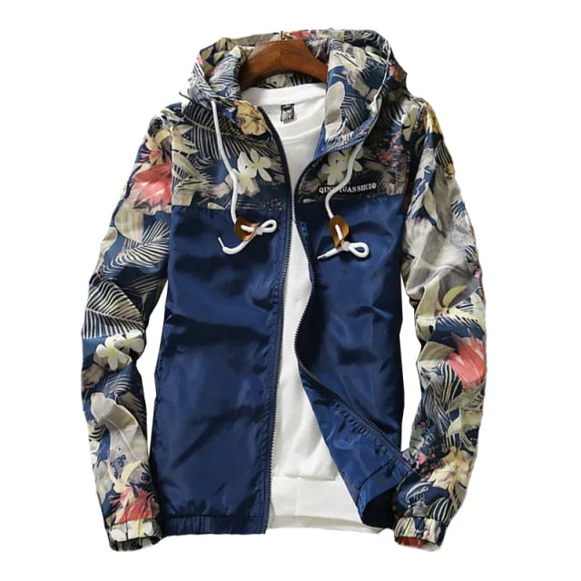 GbolsosWindbreaker Jackets Mens Hooded Jacket Sportswear Bomber Jacket Fashion Light Weight Flowers Casual Mens jackets Coats Outwear