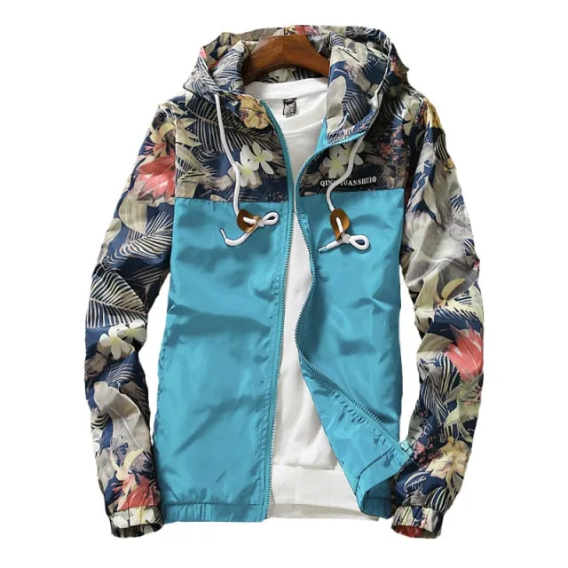 GbolsosWindbreaker Jackets Mens Hooded Jacket Sportswear Bomber Jacket Fashion Light Weight Flowers Casual Mens jackets Coats Outwear