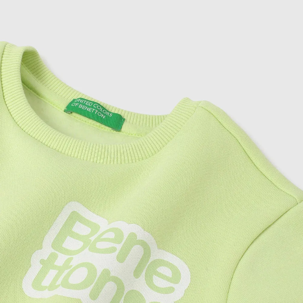 Green Benetton Regular Fit Round Sweatshirts