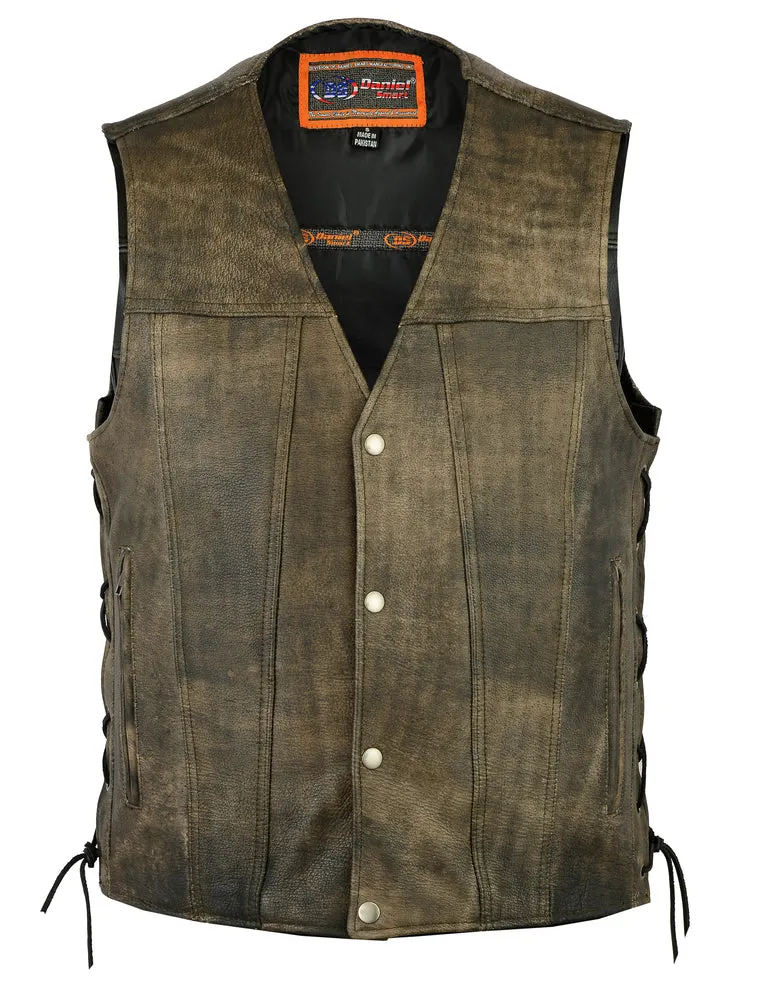 Heritage Antique Brown Men's Motorcycle Leather Vest - Single Back Panel