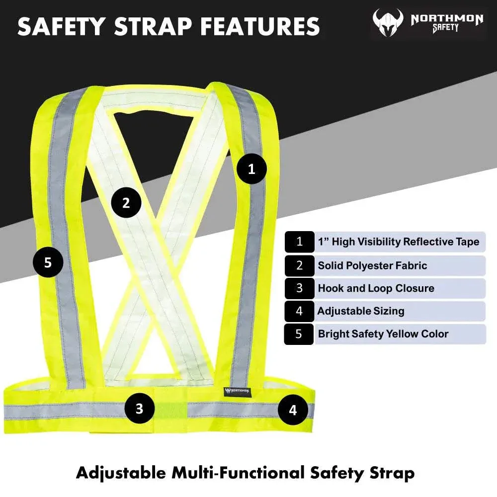 Hi Vis Yellow Safety Strap Belt - 1" Reflective Silver Tape