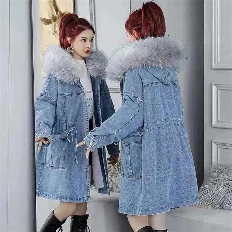 Highness Fur Collar Denim Coat