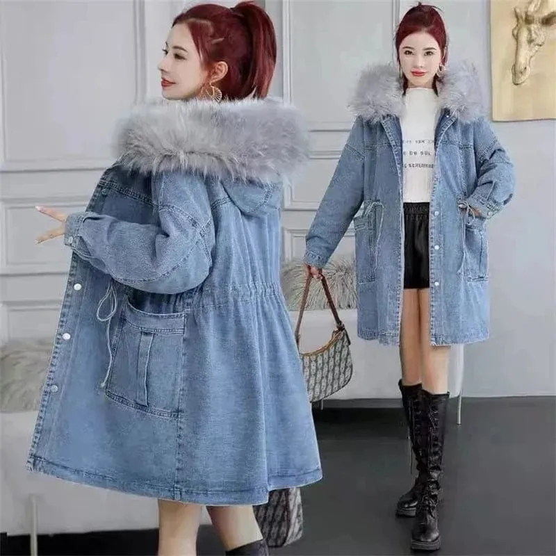 Highness Fur Collar Denim Coat