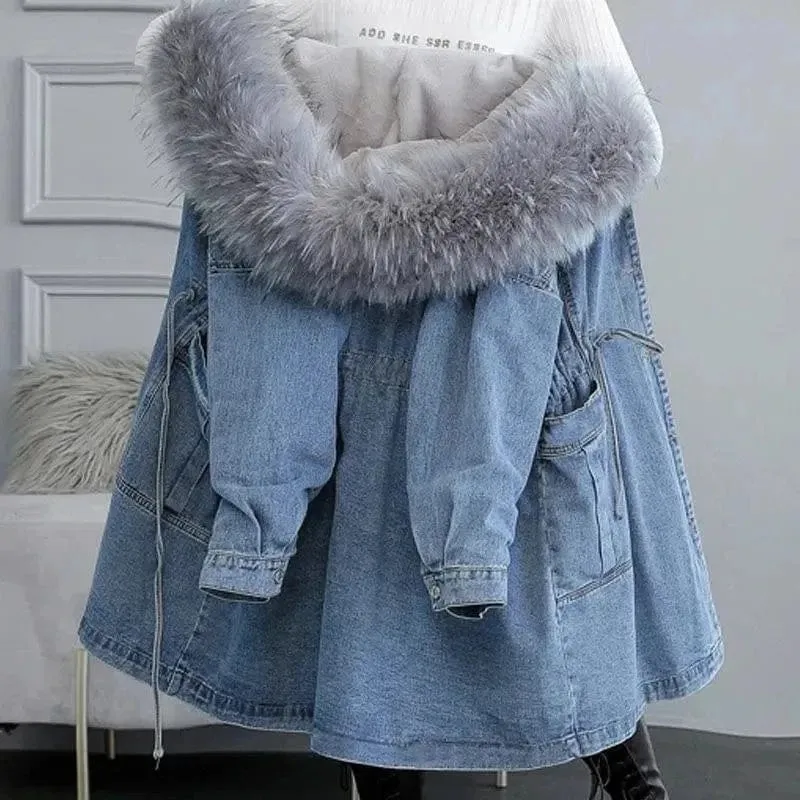 Highness Fur Collar Denim Coat