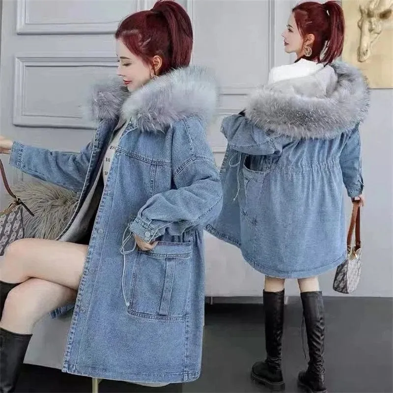 Highness Fur Collar Denim Coat