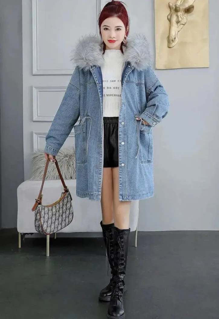 Highness Fur Collar Denim Coat