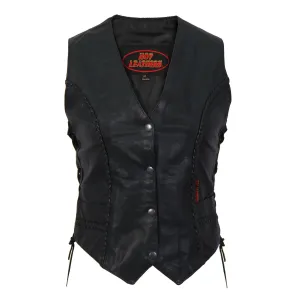 Hot Leathers VSL1006 Ladies Motorcycle Black Leather Braided Biker Vest