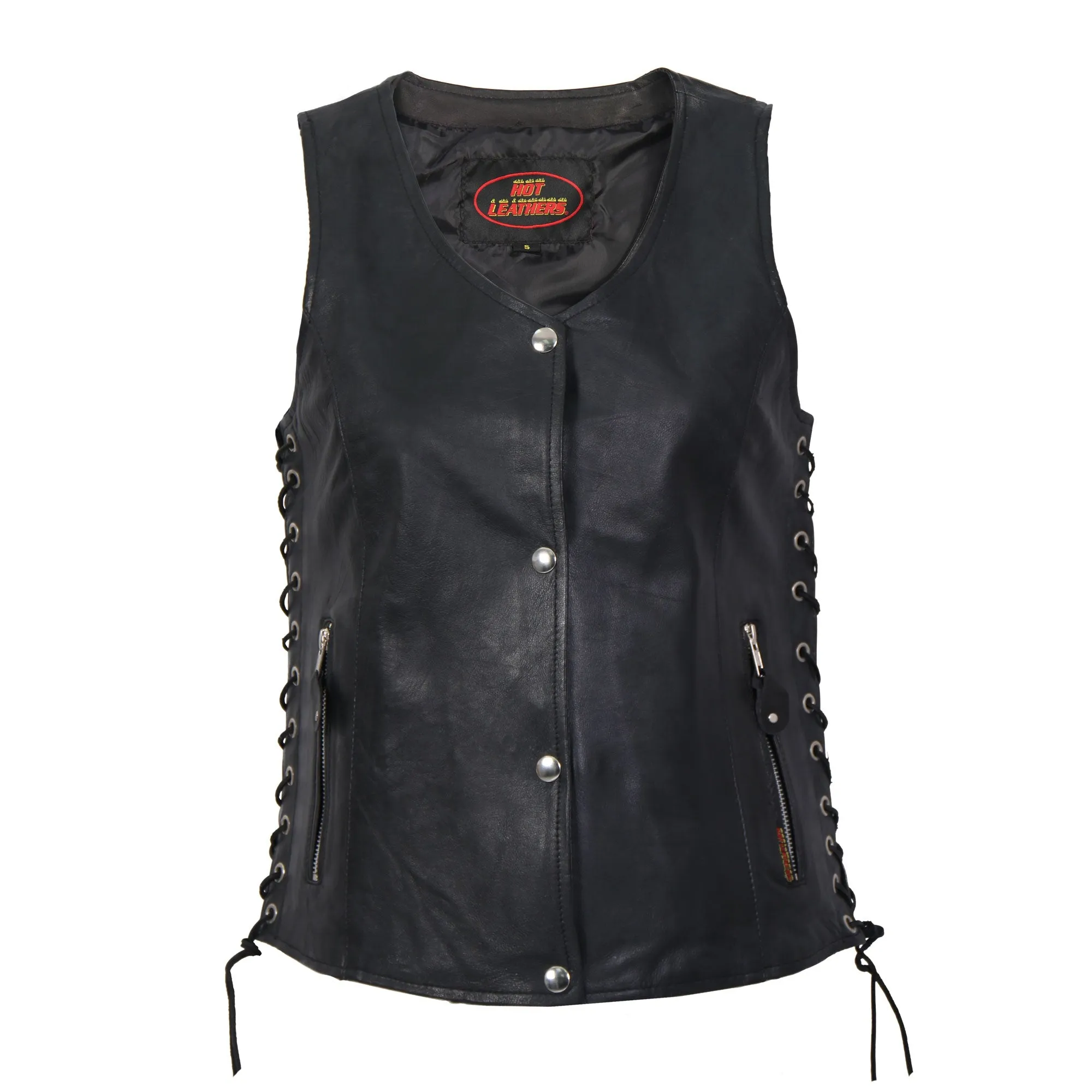 Hot Leathers VSL1010 Ladies Motorcycle Black Lambskin Side Lace Biker Vest