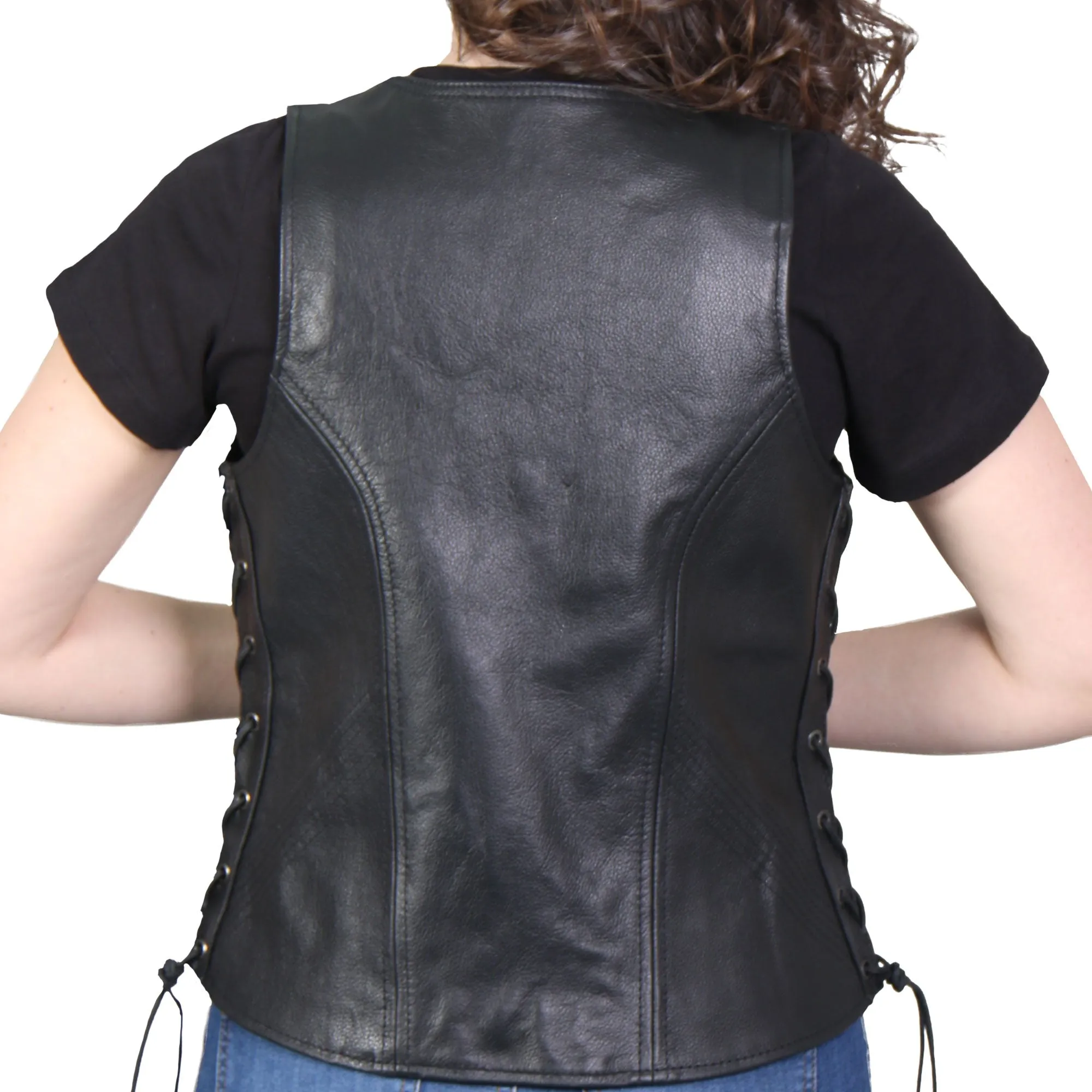 Hot Leathers VSL1010 Ladies Motorcycle Black Lambskin Side Lace Biker Vest