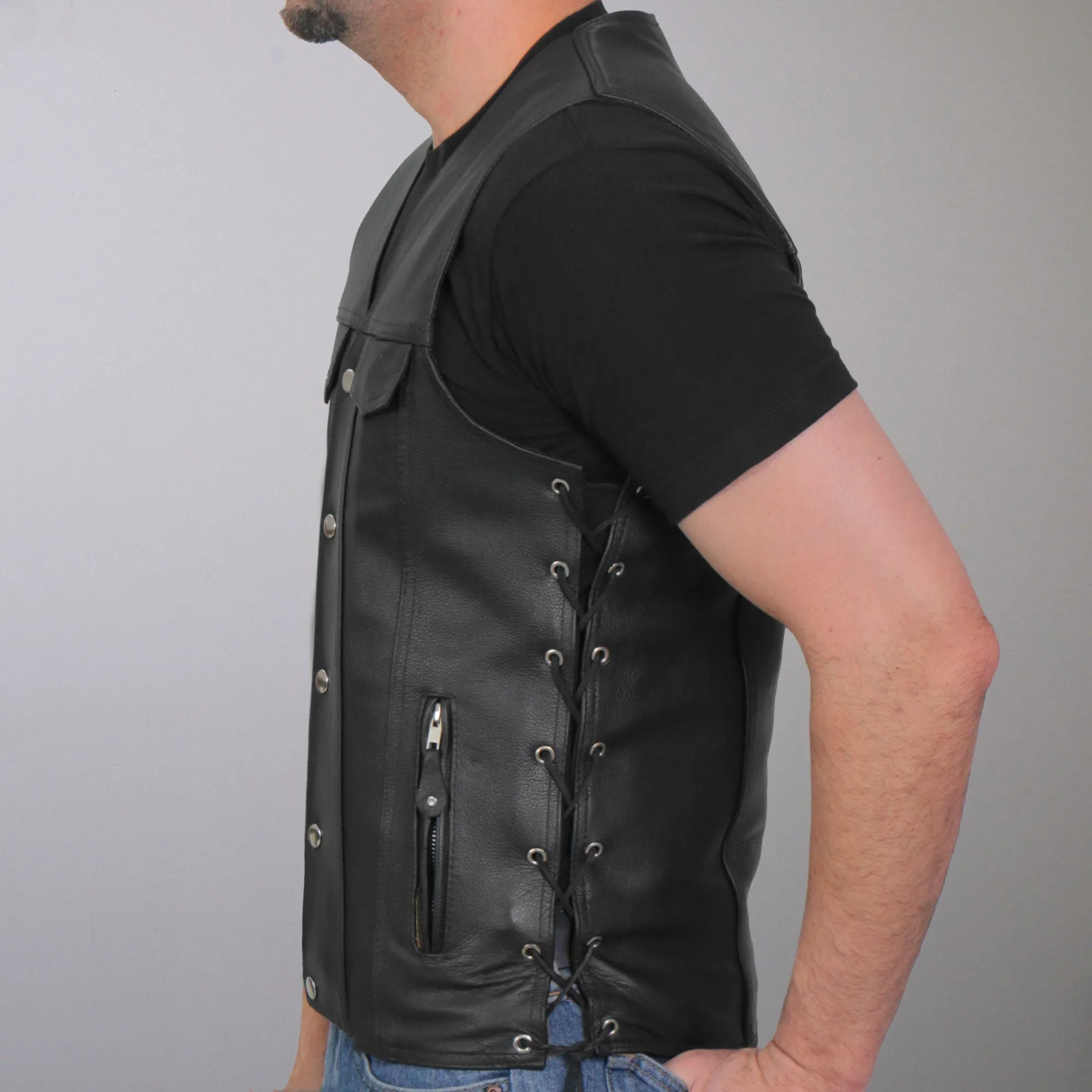 Hot Leathers VSM1038 Men’s Black motorcycle 'Conceal and Carry' Leather Biker Vest with Side Laces