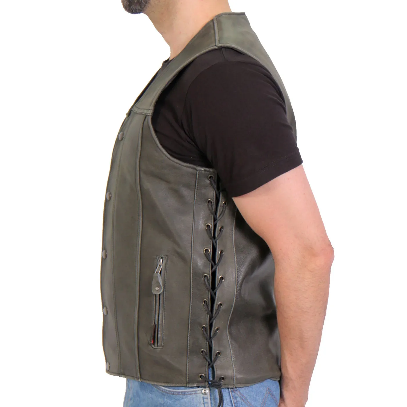 Hot Leathers VSM1041 Men's Rub-Off Grey 'Side Lace' Club Leather Vest