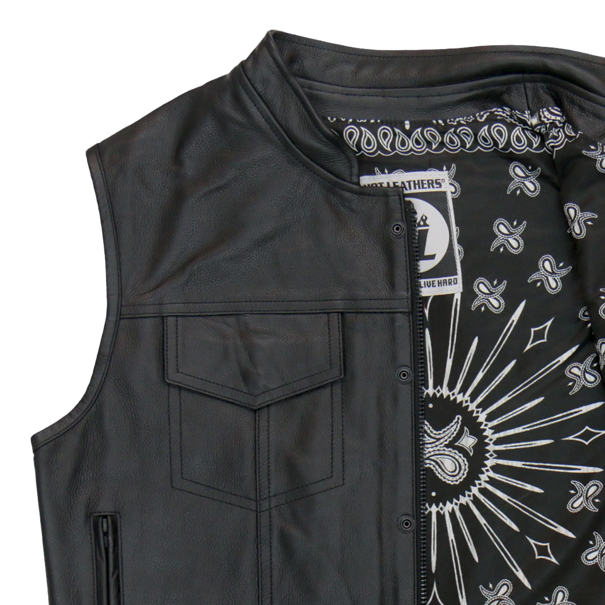 Hot Leathers VSM1049 Men's Black 'Paisley' Motorcycle Club style Conceal and Carry Leather Biker Vest