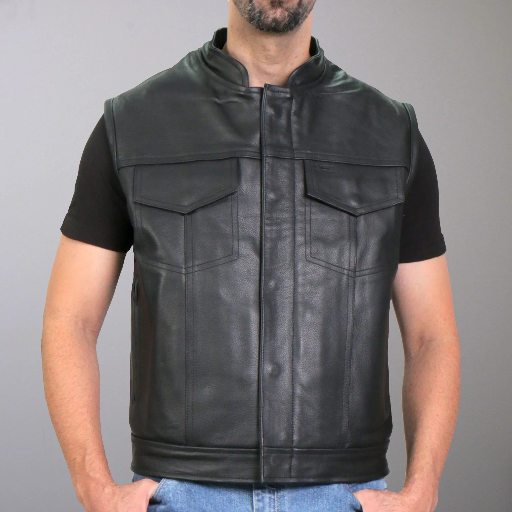 Hot Leathers VSM1049 Men's Black 'Paisley' Motorcycle Club style Conceal and Carry Leather Biker Vest