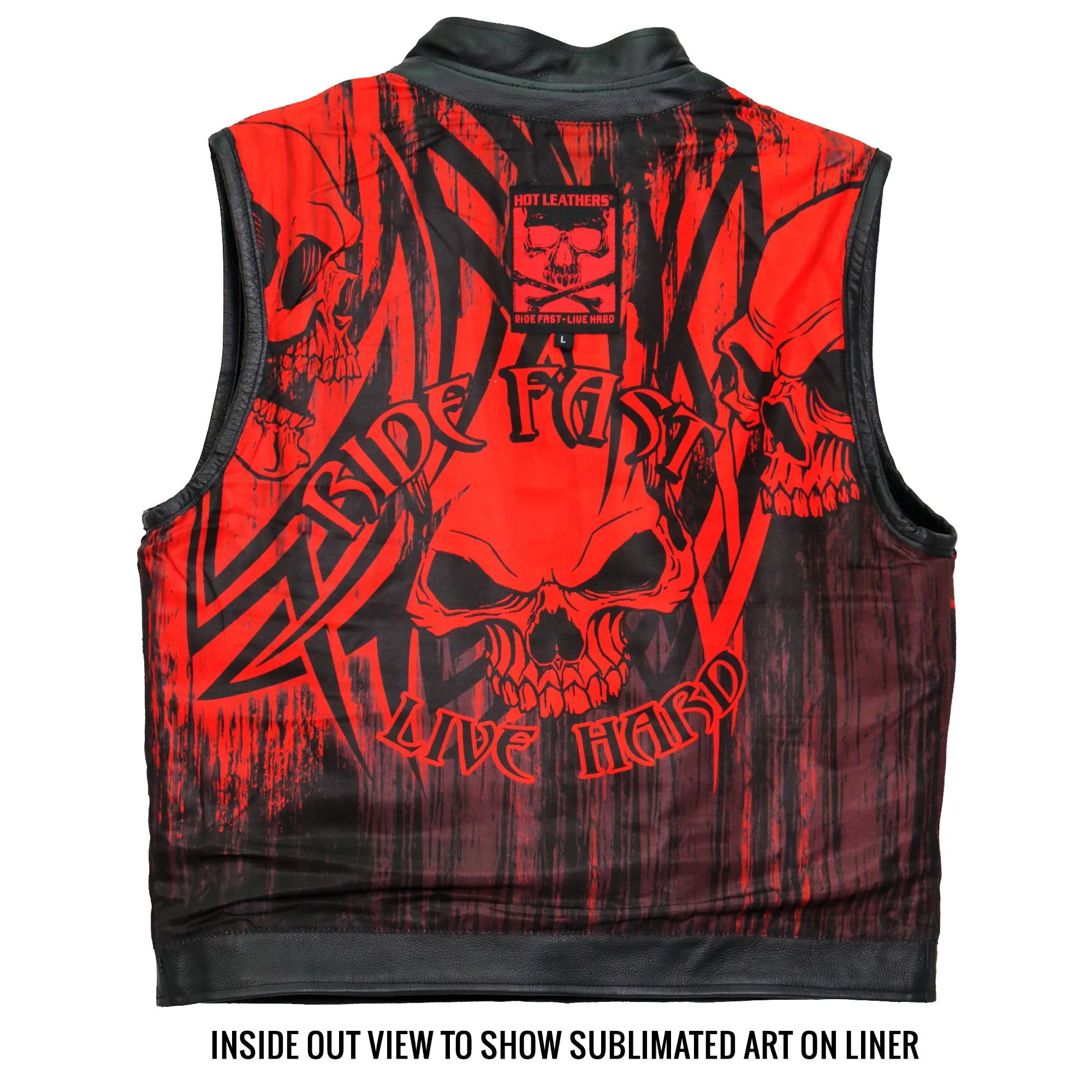 Hot Leathers VSM1055 Men’s Black 'Over The Top Skull' Motorcycle Club Style Conceal and Carry Leather Biker Vest