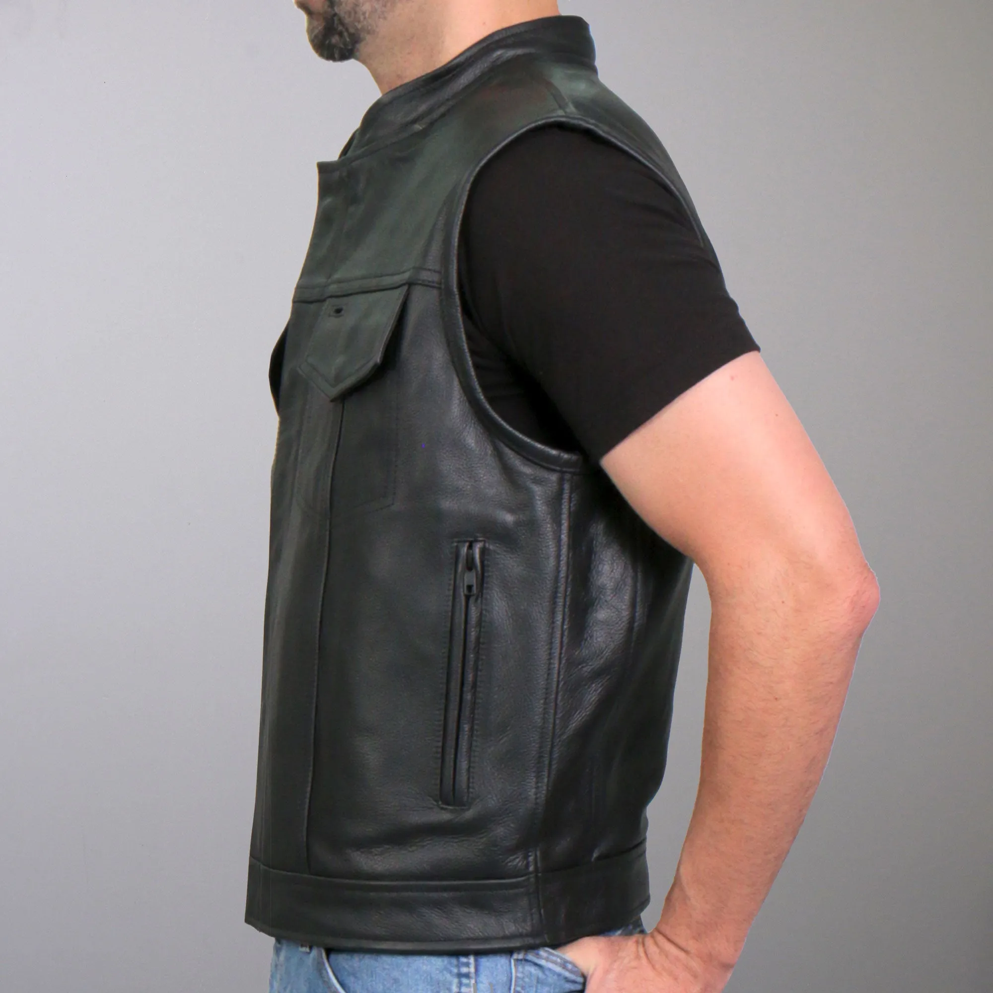 Hot Leathers VSM1058 Men's Black 'Camo Flag' Motorcycle Club Style Conceal and Carry Leather Biker Vest