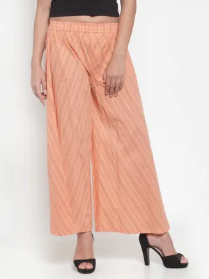 Indibelle Cotton Striped Print Plazzo Pants (Peach)