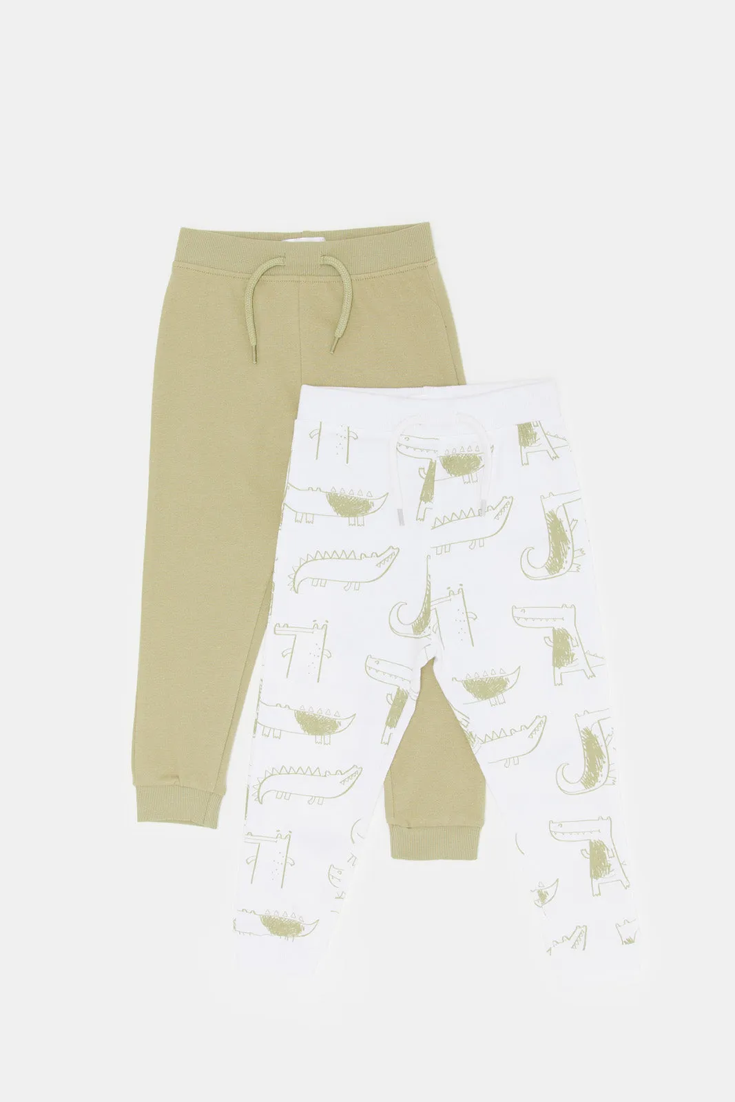 Infant Boys Green Croc And Green Plain Active Pants Set (2 Piece)