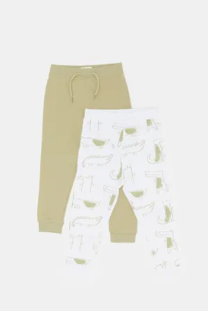 Infant Boys Green Croc And Green Plain Active Pants Set (2 Piece)