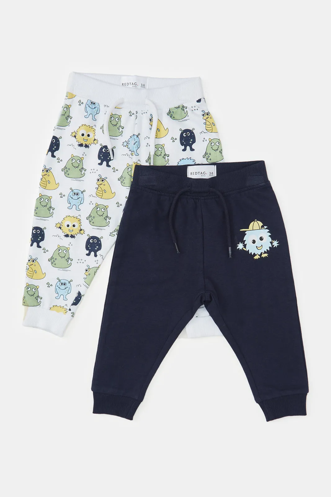 Infant Boys Navy And White Monster Printed Track Pants (2 Piece)