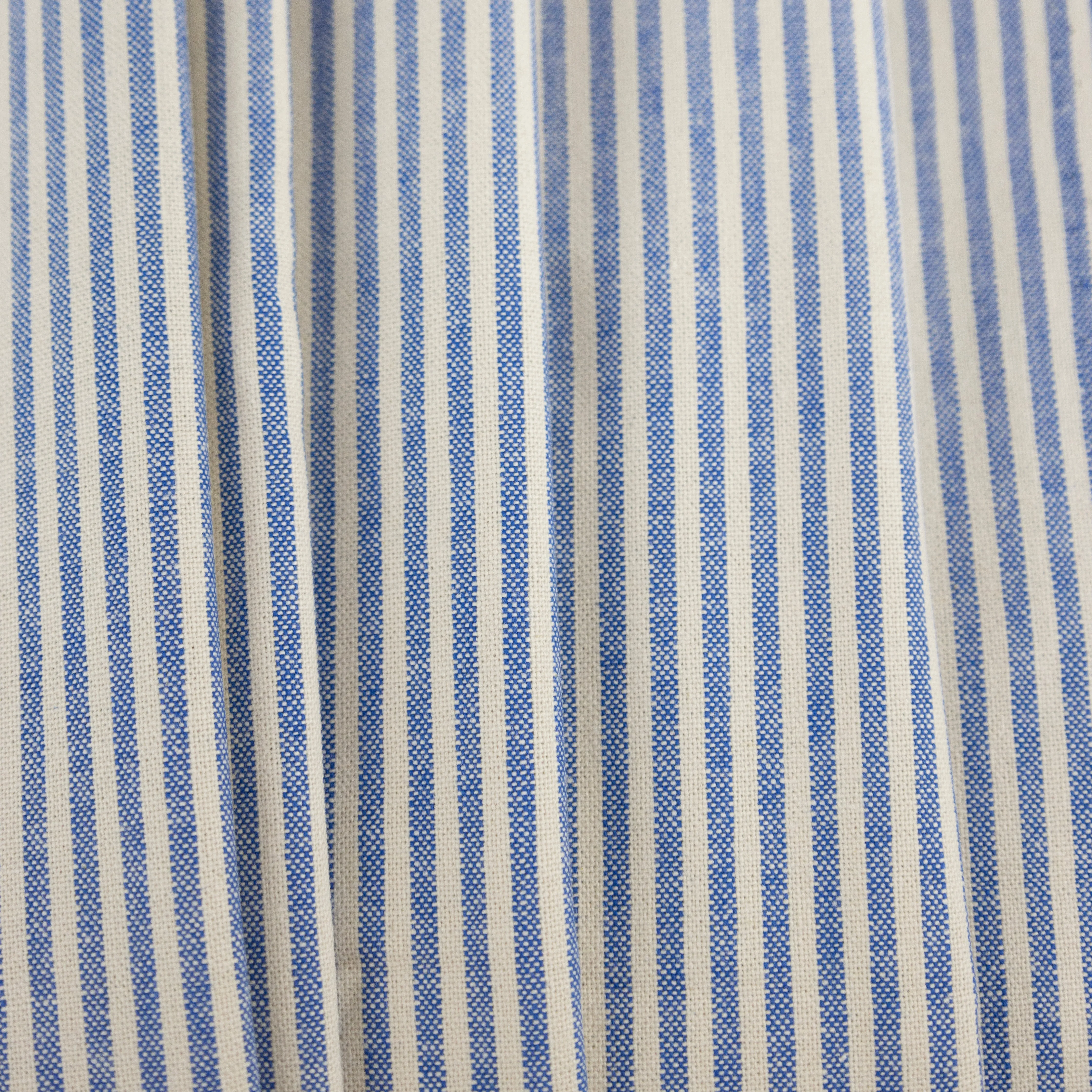 Light Indigo and Ivory Woven Striped Cotton - $14.00 yd.