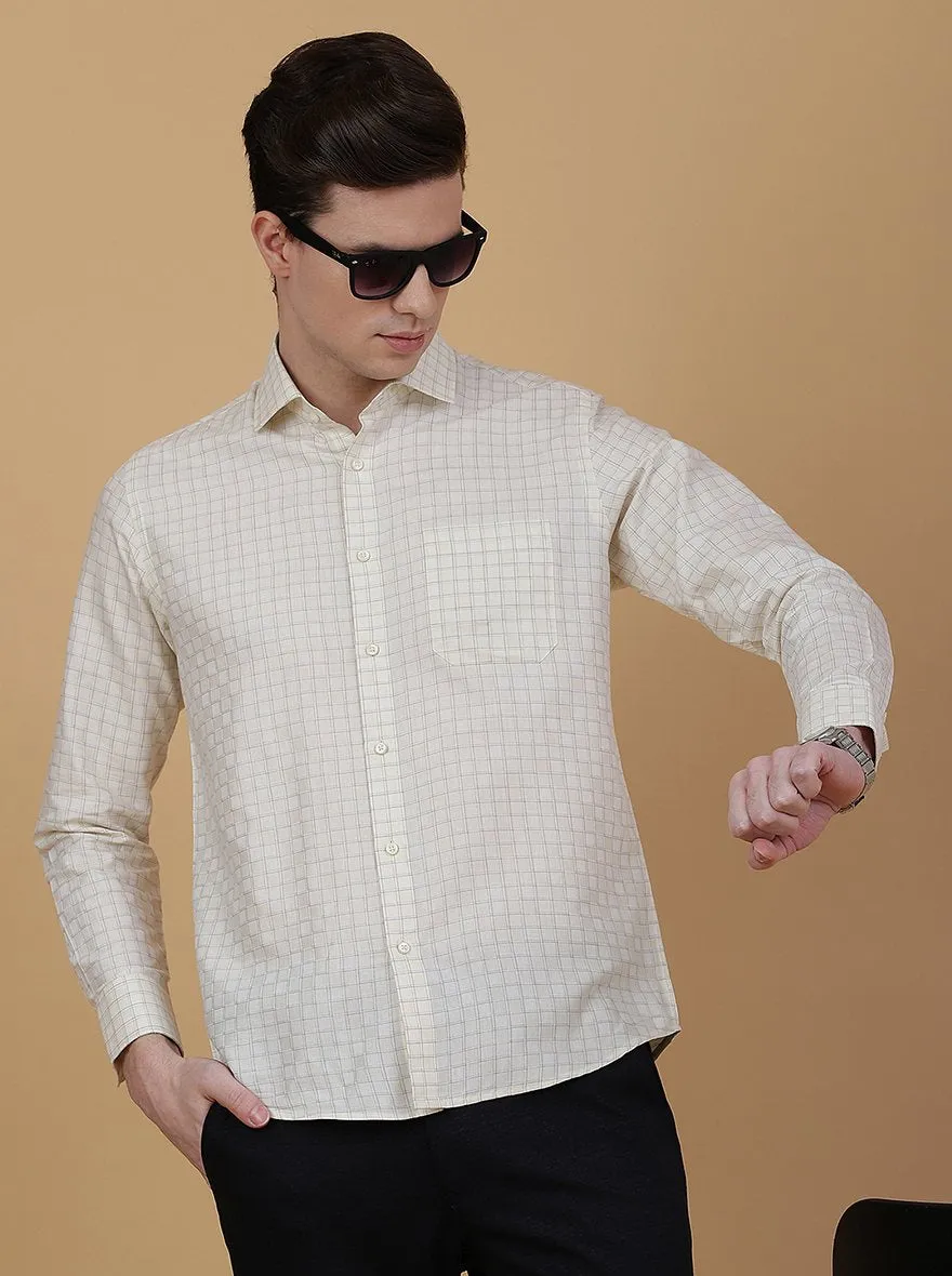 Light Yellow Checked Slim Fit Formal Shirt | Greenfibre