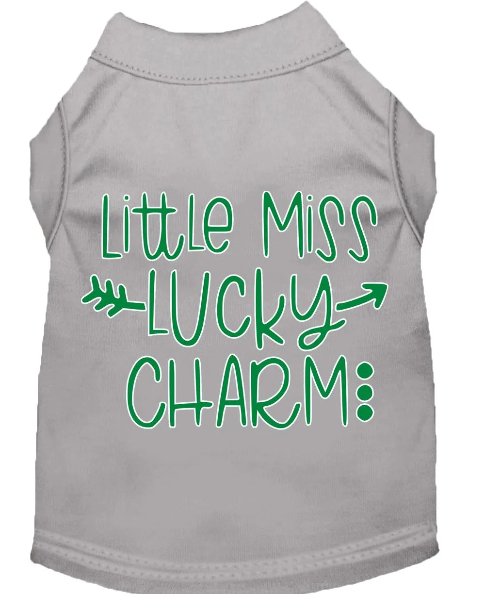 Little Miss Lucky Charm Screen Print Dog Shirt Grey Lg (14)