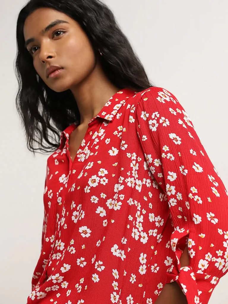 LOV Red Floral Printed Shirt