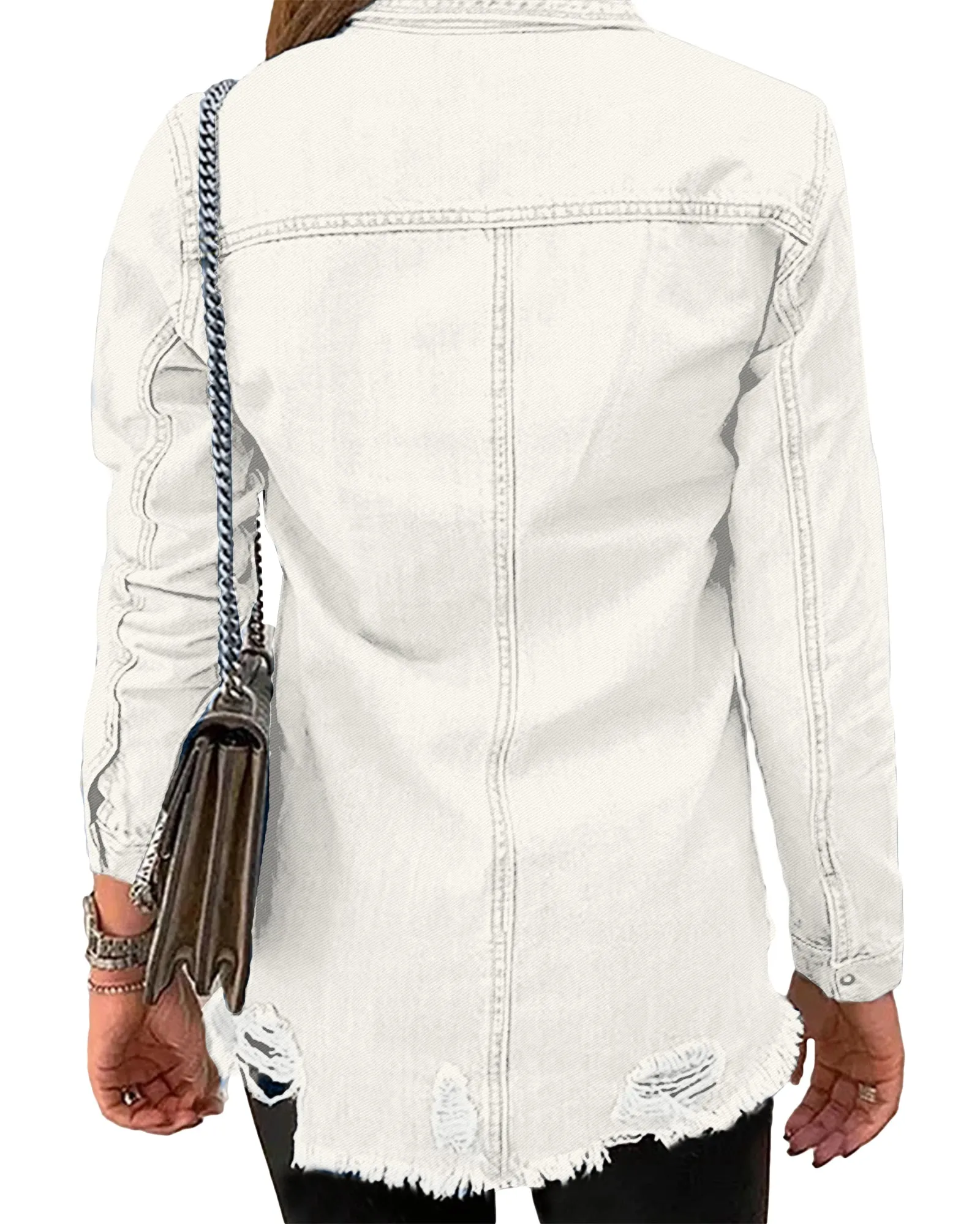 luvamia Womens Denim Jacket Distressed Button Down Jean Shirt For Women Ripped Shacket Coat