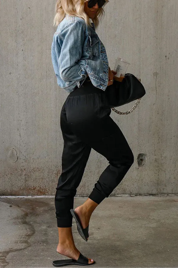 Luxe Look Satin High Waist Pocketed Joggers