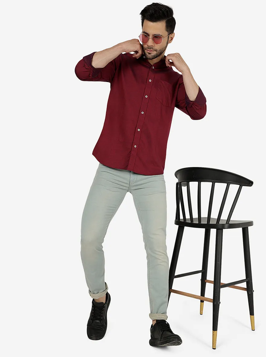 Maroon Solid Slim Fit Semi Casual Shirt | JadeBlue