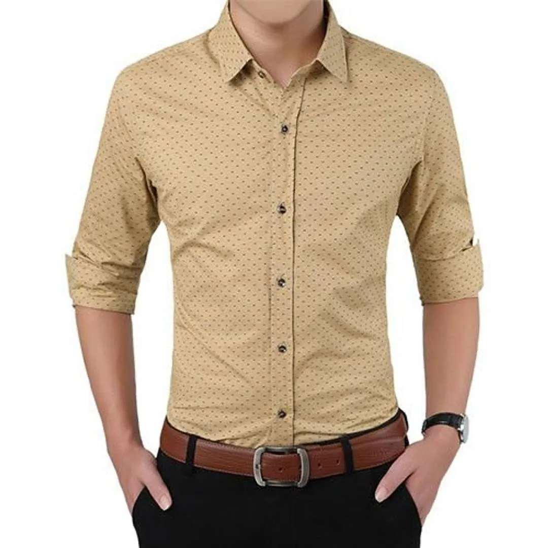 Men's Beige Cotton Printed Regular Fit Casual shirts