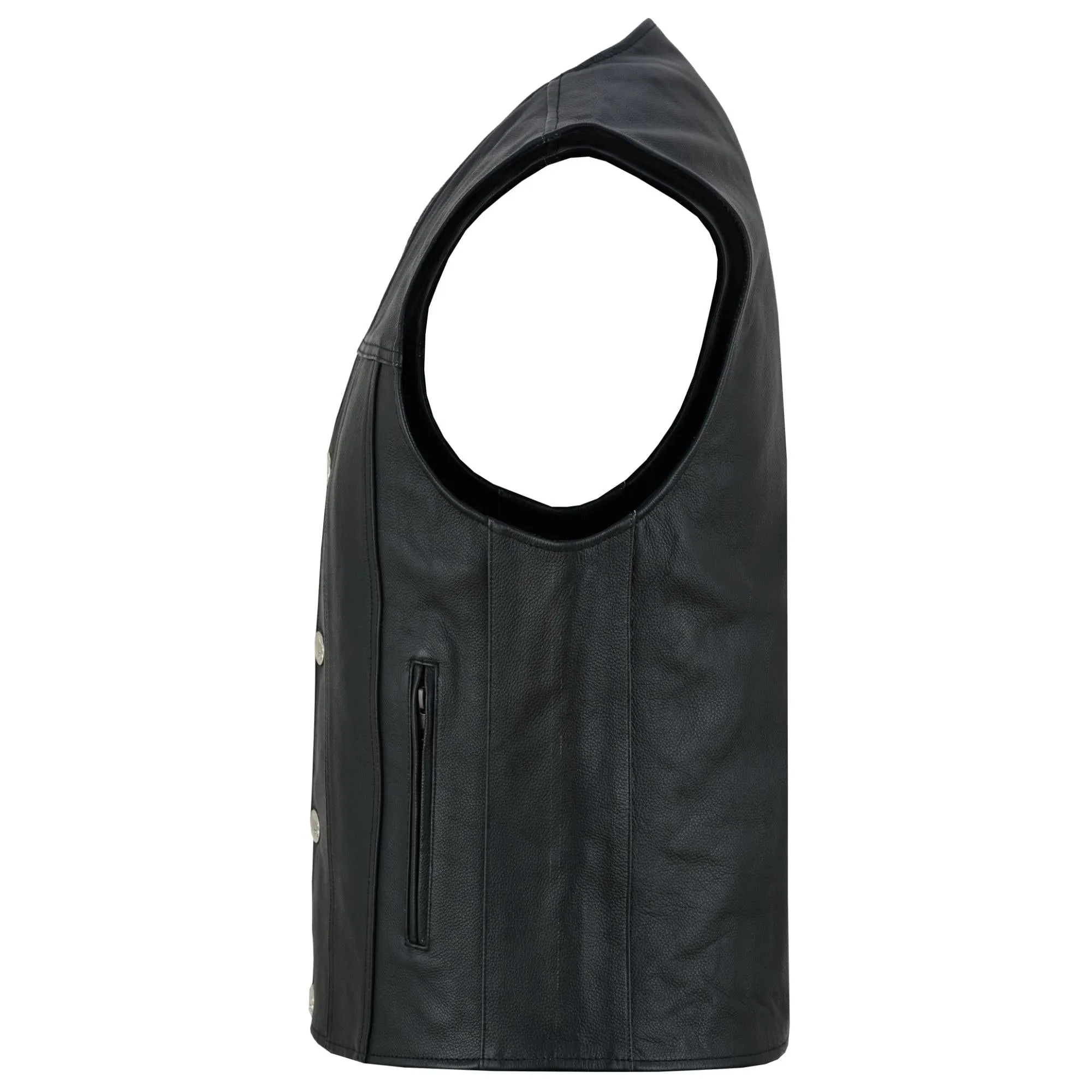 Men's Black Leather Concealed Carry Vest with Buffalo Nickel Snaps