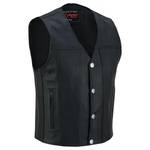 Men's Black Leather Concealed Carry Vest with Buffalo Nickel Snaps