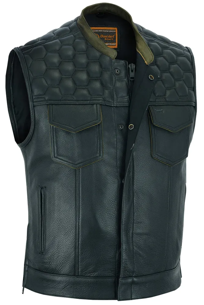 Men's Black Leather Whiskey Concealed Carry Vest with Scoop Collar