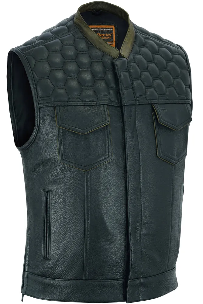 Men's Black Leather Whiskey Concealed Carry Vest with Scoop Collar