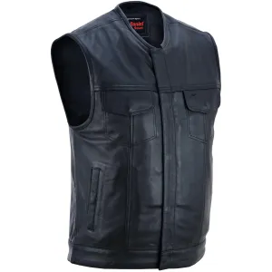 Men’s Black Milled Leather Concealed Vest