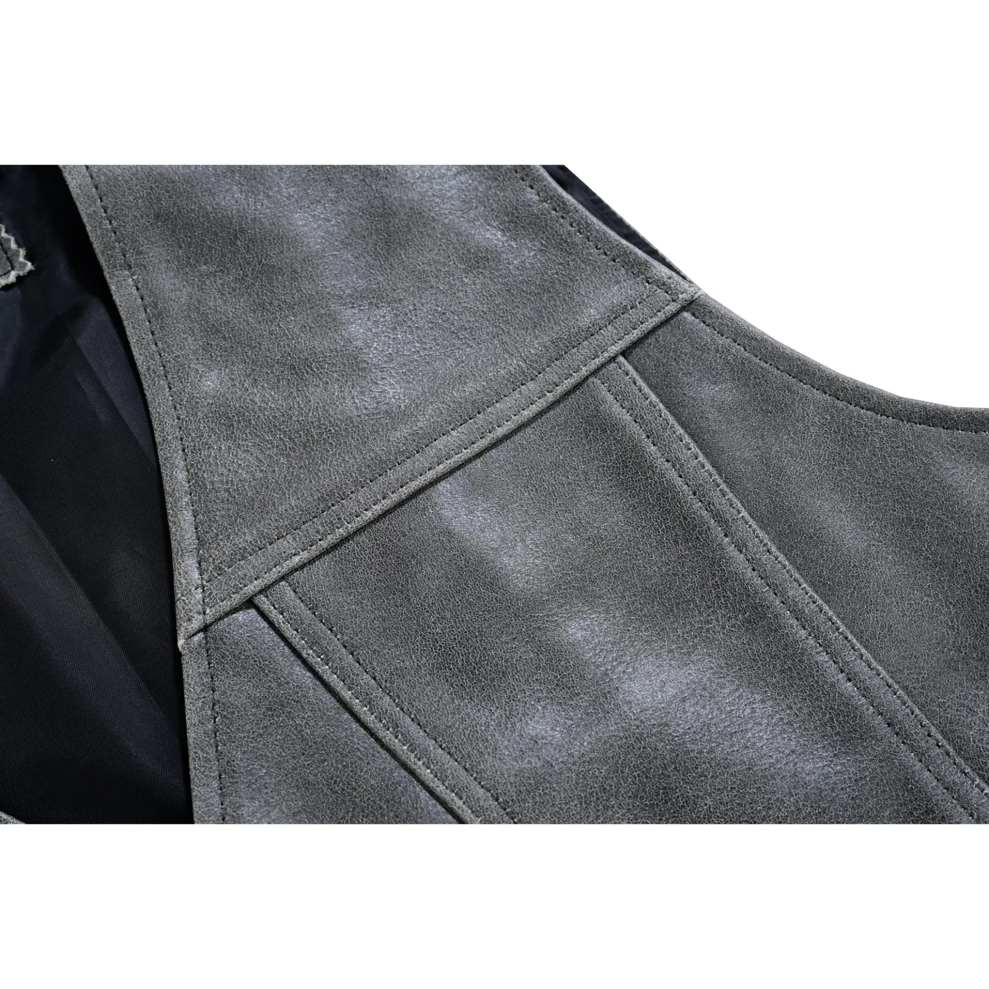 Men's Gray Single Back Panel Concealed Carry  Leather Vest