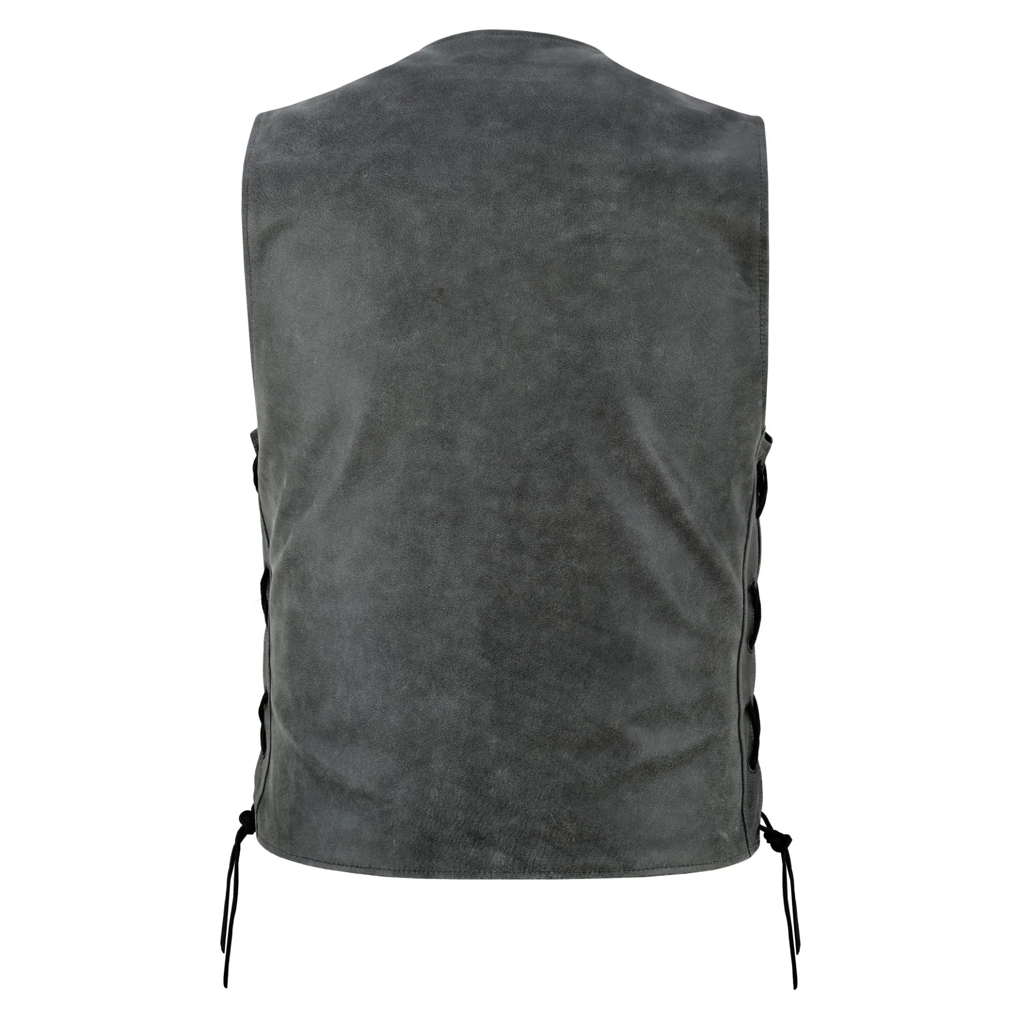 Men's Gray Single Back Panel Concealed Carry  Leather Vest