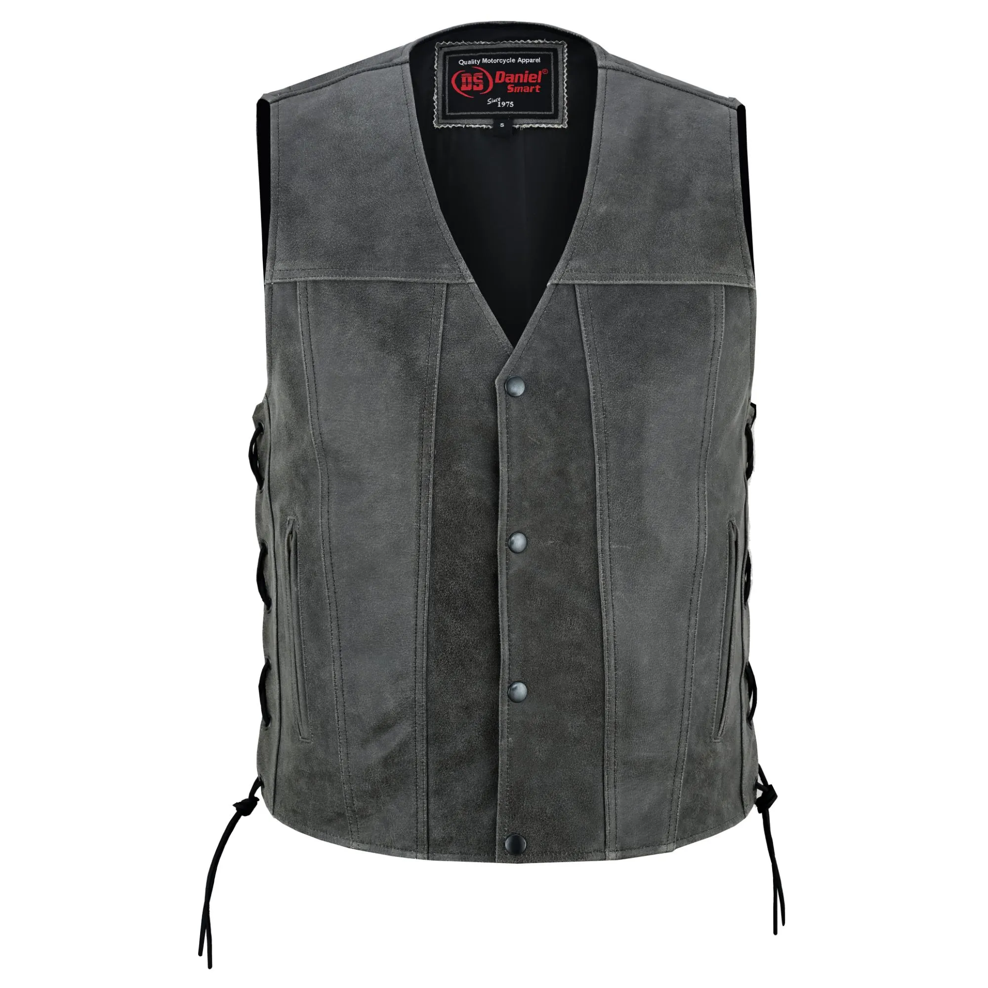 Men's Gray Single Back Panel Concealed Carry  Leather Vest