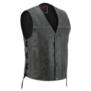 Men's Gray Single Back Panel Concealed Carry  Leather Vest