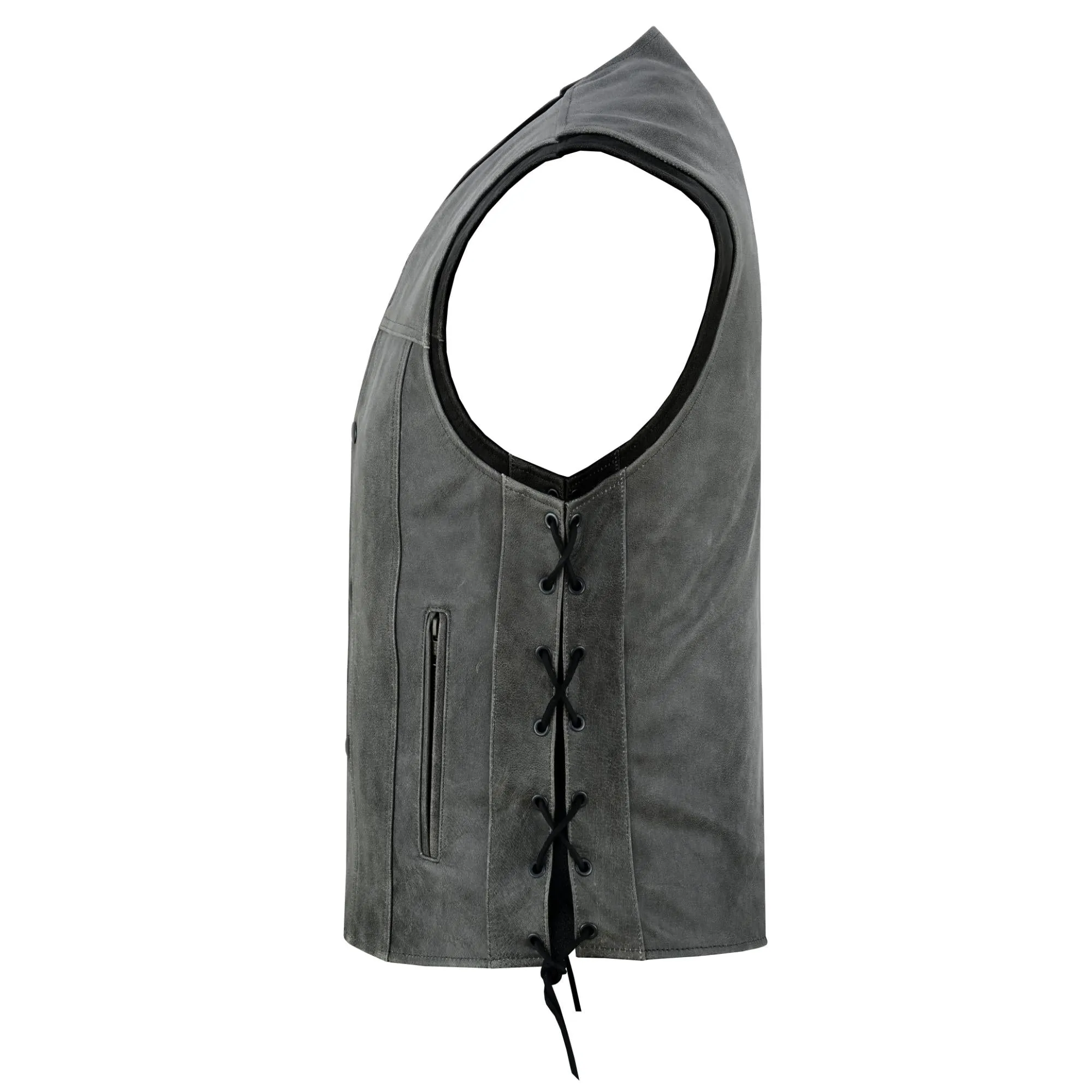 Men's Gray Single Back Panel Concealed Carry  Leather Vest