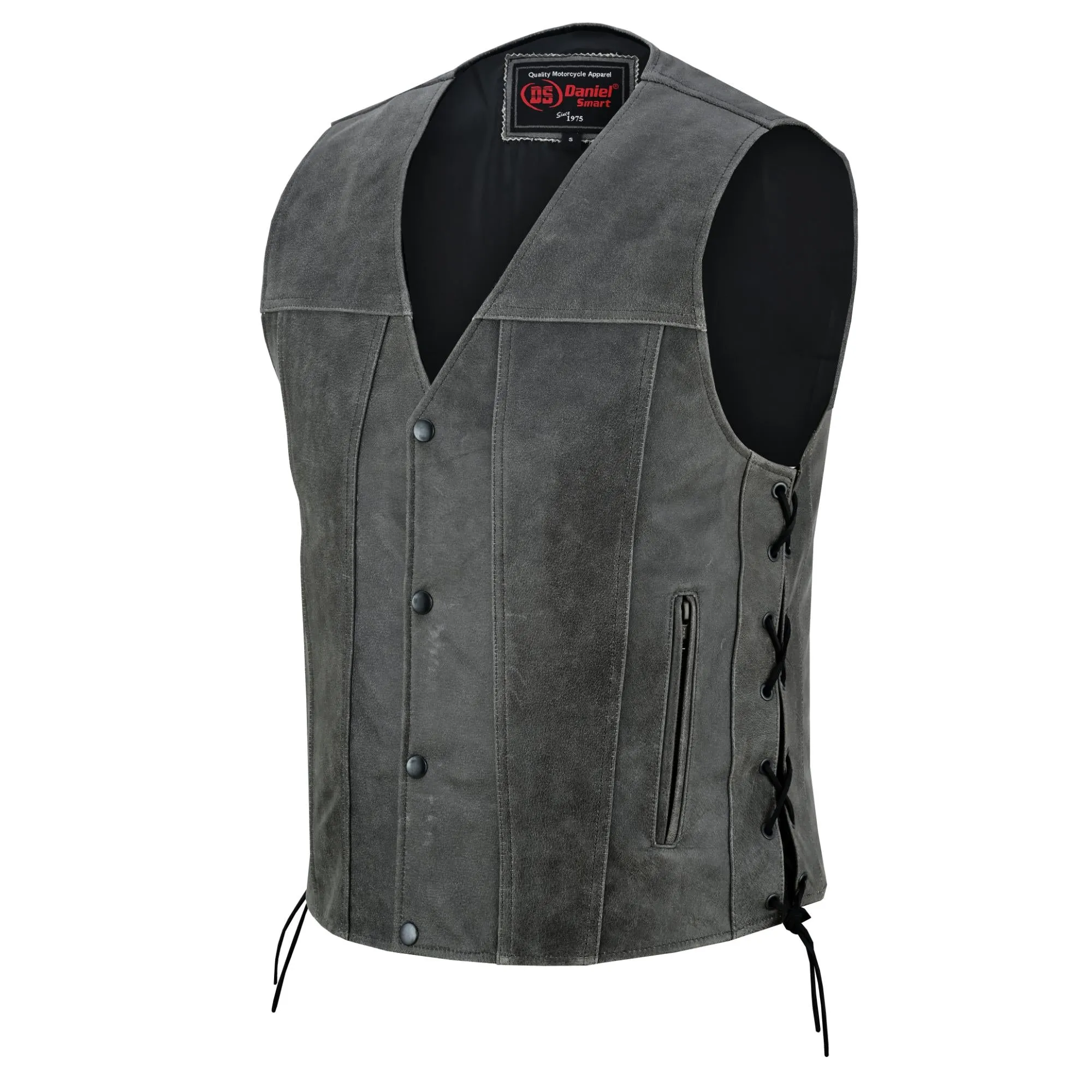 Men's Gray Single Back Panel Concealed Carry  Leather Vest