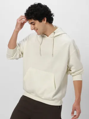 Men's Ivory Cotton Solid Oversized Hooded Neck Sweatshirt